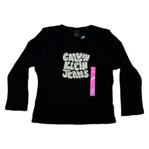 Woman's Calvin Klein Jeans Black Charcoal Silver Beaded Logo Sweatshirt Size XL